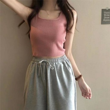 網紅背心女ins超火夏顯瘦彈力無袖上衣針織吊帶抹胸短款打底外穿