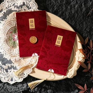 💖囍💖高端請帖絲絨布流蘇中式喜帖結婚請柬高級感火漆貼風邀請函簡約請柬 請帖 婚訂婚喜帖 囍宴 喜帖 訂婚喜帖 喜帖
