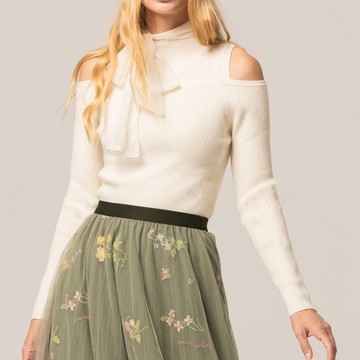 芭蕾之夢露肩針織羊毛上衣   白