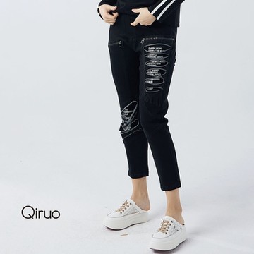 【Qiruo 奇若】秋冬專櫃黑色緊身褲2111C 造型九分褲