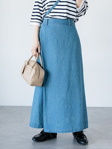 垂墜腰帶造型單邊抓褶牛仔裙(0F000567610) - Lugnoncure