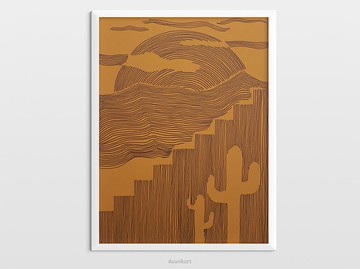 西南牆藝術原始線條畫太陽和仙人掌景觀藝術品