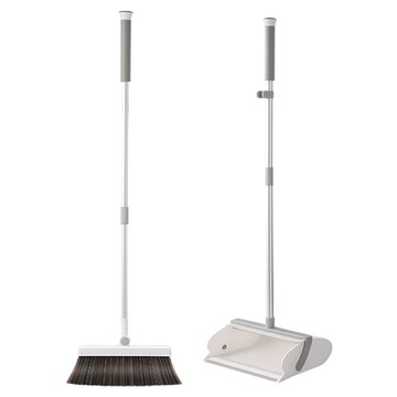 家適通 可壁掛掃把組 海豚造型款 PP+鋁合金+PET刷絲 可站立  1組  白灰色
