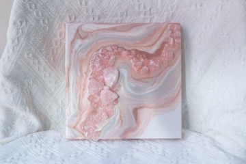 水晶原礦 樹脂流體畫 粉紅水晶