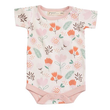 100%有機棉 夏季清爽上市 花朵圖案包屁衣 有兩色可選