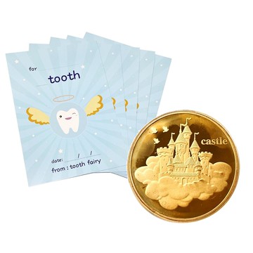 MangoBanana - 牙仙子收藏金幣5入組(粉袋款)-城堡-贈牙仙子金幣蒐集卡-藍