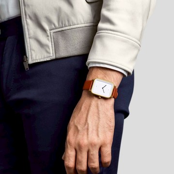 丹麥簡約方型真皮腕錶金錶框 棕皮錶帶Made in Denmark by BULBUL