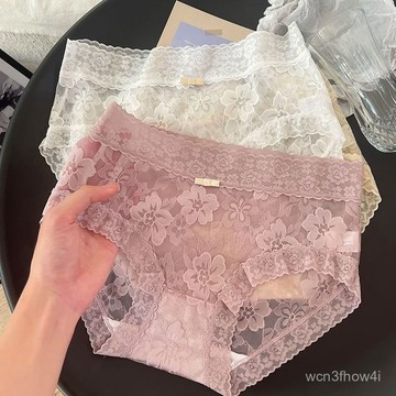 ✨臺灣有貨✨免運✨新款法式性感蕾絲內褲女無痕抗菌棉質襠中腰親膚透氣女士透明褲頭 CW1S