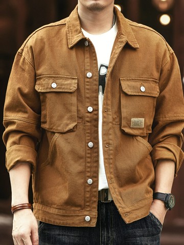 格藍鹿美式重磅復古牛仔外套男士秋季加絨寬松硬漢獵裝工裝夾克男【雲木雜貨】