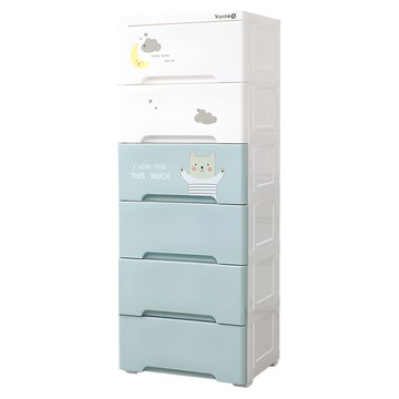 Yeya 也雅 38面寬童趣風6層抽屜收納櫃  童心未泯 粉藍色  1個