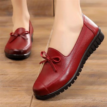 媽媽單鞋軟底單鞋春秋季中老年女鞋奶奶防滑平底淺口中年老人皮鞋