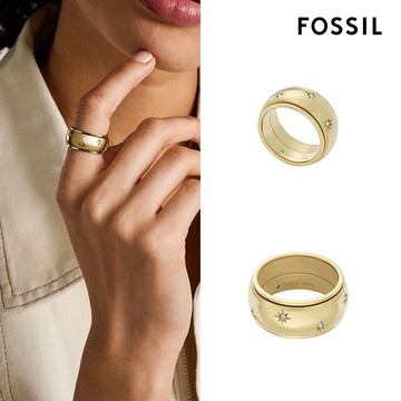 【FOSSIL 官方旗艦館】Sadie 璀璨芽點個寬版戒指-金色 JF04835710