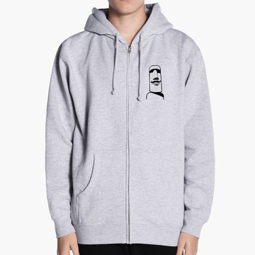 左胸 摩艾鬍子Moai 拉鍊連帽外套 中性版 灰色 石像 秋裝 禮物
