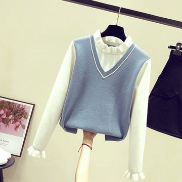 外貿出口女裝剪標尾單法國余單外單清倉尾貨假兩件針織打底衫女秋