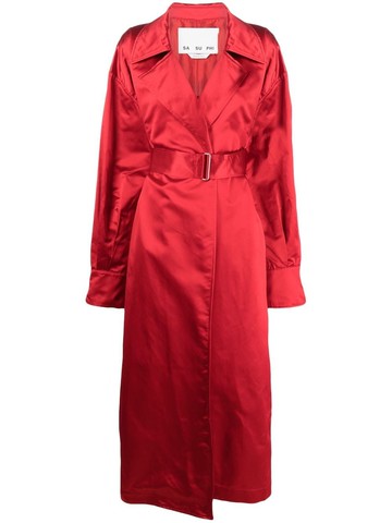 SA SU PHI - belted-waist silk trench coat - women - Silk - 40 - Red
