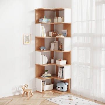【樂樂】L型轉角簡約實用書架雙色6層60x60(實木書架 層架 置物架 收納架)原木+白色 六層60*60