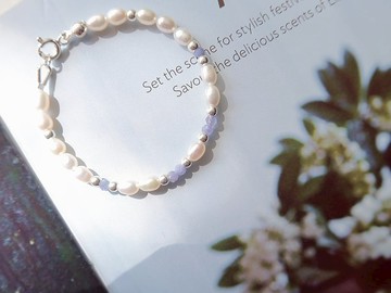 925純銀 珠光 坦桑石 珍珠 客製化 刻字 手鍊 免費送禮包裝