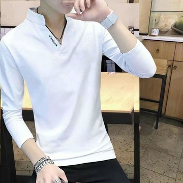 2024新款春秋POLO衫男士打底衫體恤男士長袖T恤男衣服男裝上衣男長袖POLO衫 純棉長POLO衫 棉質衫 立領