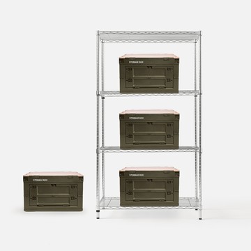 (組合) 特力屋加強防鏽鍍鉻四層架(液透)90x46x160公分+軍風綠木天板收納箱 中x4