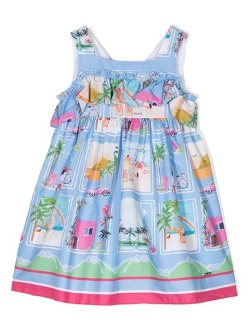 Patachou - holidays-print ruffled dress - kids - Cotton/Cotton - 6 - Blue