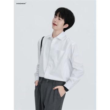 陳智文秋季新款白色結婚通勤襯衣溫莎領休閑高級感抗皺長袖襯衫男