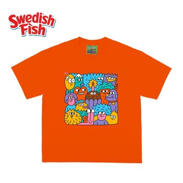 橙色！240g純棉美式卡通涂鴉重磅街頭奢潮原創JHYQ小眾ins短袖T恤