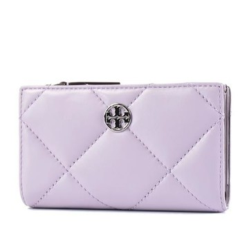 TORY BURCH WILLA 銀LOGO菱格雙釦對開中夾-粉霧紫