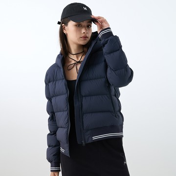 秋冬必備!連帽羽絨麵包外套(丈青)-女