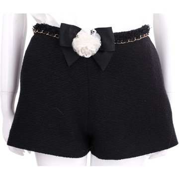 EDWARD ACHOUR PARIS 黑色蕾絲花飾腰鍊毛呢短褲