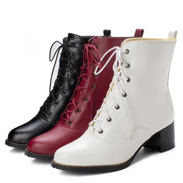 JP Queen New York 經典繫帶街頭馬丁粗跟大小尺碼短筒靴(3色可選)