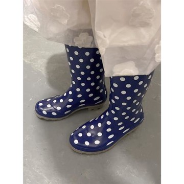 2026年 開春新款 敲可愛的藍色狗狗風 學院雨靴水鞋中筒女生款