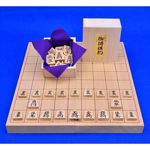 将棋セット 新桂10号折将棋盤セット(木製将棋駒黄楊上彫駒)