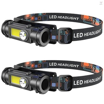 Toyutw)led 頭燈戶外手電筒 COB 頭燈 2 件帶可調節頭帶遠近雙燈 180 ° 旋轉調節