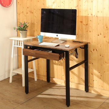 【BuyJM】低甲醛復古風80公分附插座單抽屜穩重工作桌