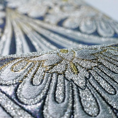 花柄刺繍の西陣織シルバーゴールド