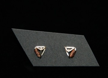 【純銀系列】純銀纏繞、搭配銅 立體三角耳釘