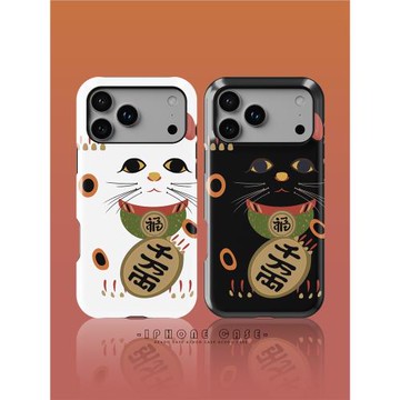 Acvoo復古情侶黑白招財貓系列iPhone16Promax個性13防摔不掉色12保護殼卡通可愛適用于蘋果手機殼雙層全包