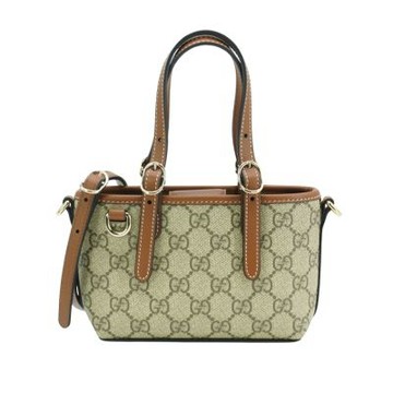 Gucci 古馳 GG Emblem 帆布迷你手提/斜背包(855491-米/棕 )