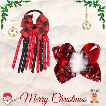 Love, Charlotte - 聖誕美式紅黑格毛毛球髮夾配髮圈-袋裝