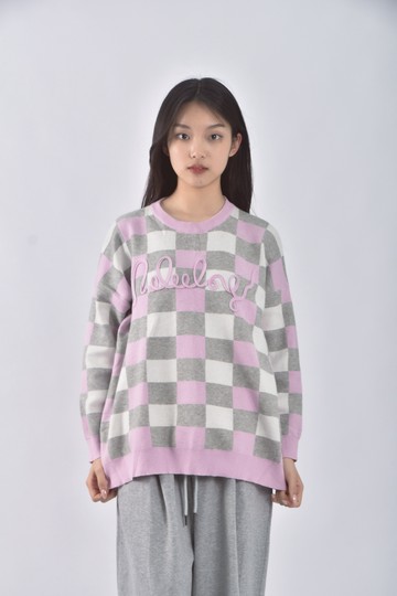 (XL) 格紋粉色長袖上衣