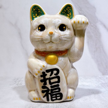 【福杏綻華】日本清水燒招財貓 | 花結晶 杏 - 億万両 左 中號