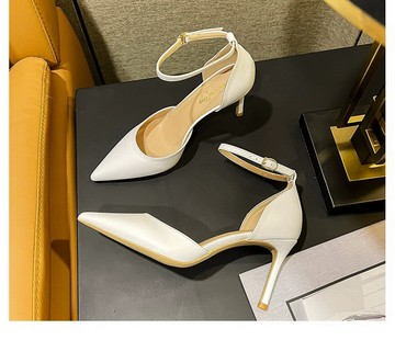 VIVILIAN尖頭一字扣鏤空高跟鞋(皮面三種高度可選)