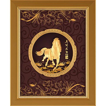 開運陶源金箔畫 純金豐實系列~【馬到成功】20 x 25cm