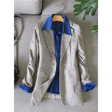 燕麥色人字紋修身西服女秋季顯瘦一粒扣通勤西裝外套正裝上衣355