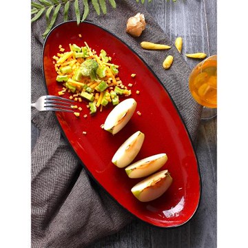 陶瓷魚盤西餐盤沙拉盤大橢圓盤海鮮刺身干冰盤子復古紅色壽司擺盤