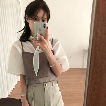 ˏˋ 𝐻𝑒𝑦 𝑆𝑝𝑟𝑖𝑛𝑔 - ̗̀🌷⛅️ ̖́‎韓國chic 夏日 雙層 單排扣  網紗 吊帶背心