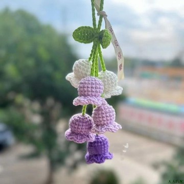 熱熱火🚓可愛的鈴花鉤針植物車鏡掛飾裝飾,適合您的女性汽車後視內飾,手工編織後視鏡吊墜飾品