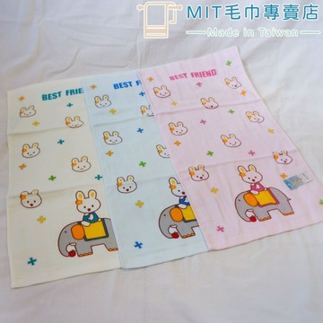 台灣製造=兔子大象紗布童巾(一面棉紗一面紗布)
