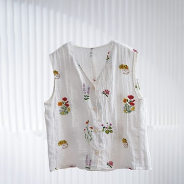 日系刺繡花卉V領無袖背心984783