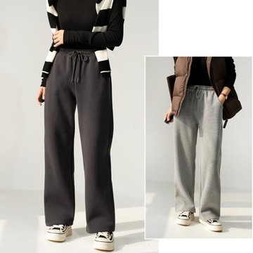 女士一體絨闊腿褲 加厚保暖休閑衛褲 直筒顯瘦長褲子 秋冬款女裝